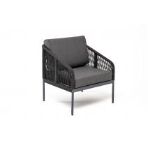  "Канны" кресло плетеное из роупа, каркас алюминий темно-серый (RAL7024) муар, роуп темно-серый круглый, ткань темно-серая 027, фото 3 