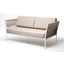  "Касабланка" диван 2-местный плетеный из роупа, каркас алюминий белый муар, роуп бежевый 20мм, ткань бежевая 035, фото 1 