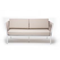  "Касабланка" диван 2-местный плетеный из роупа, каркас алюминий белый муар, роуп бежевый 20мм, ткань бежевая 035, фото 2 