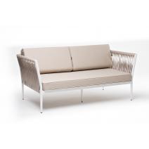  "Касабланка" диван 2-местный плетеный из роупа, каркас алюминий белый муар, роуп бежевый 20мм, ткань бежевая 035, фото 3 