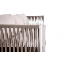 "Касабланка" диван 3-местный плетеный из роупа, каркас алюминий белый муар, роуп бежевый 20мм, ткань бежевая 052, фото 4 
