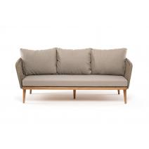  "Мальорка" диван 3-местный плетеный из роупа, основание дуб, роуп серо-коричневый 23мм, ткань бежевая 052, фото 2 