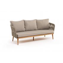  "Мальорка" диван 3-местный плетеный из роупа, основание дуб, роуп серо-коричневый 23мм, ткань бежевая 052, фото 3 