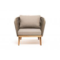  "Мальорка" кресло плетеное из роупа, основание дуб, роуп серо-коричневый 23мм, ткань бежевая 052, фото 2 