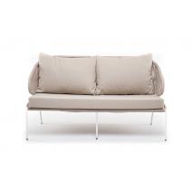  "Милан" диван 2-местный плетеный из роупа, каркас алюминий белый муар, роуп бежевый круглый, ткань бежевая 035, фото 3 