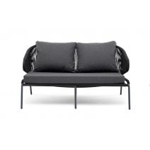  "Милан" диван 2-местный плетеный из роупа, каркас алюминий темно-серый (RAL7024) муар, роуп темно-серый круглый, ткань темно-серая 027, фото 3 