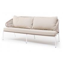  "Милан" диван 3-местный плетеный из роупа, каркас алюминий белый, роуп бежевый круглый, ткань бежевая, фото 1 