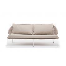  "Милан" диван 3-местный плетеный из роупа, каркас алюминий белый, роуп бежевый круглый, ткань бежевая, фото 3 