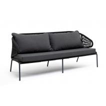  "Милан" диван 3-местный плетеный из роупа, каркас алюминий темно-серый (RAL7024) муар, роуп темно-серый круглый, ткань темно-серая 027, фото 2 
