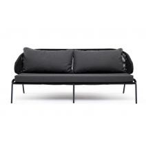  "Милан" диван 3-местный плетеный из роупа, каркас алюминий темно-серый (RAL7024) муар, роуп темно-серый круглый, ткань темно-серая 027, фото 3 