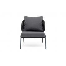  "Милан" кресло плетеное из роупа, каркас алюминий темно-серый (RAL7024) муар, роуп темно-серый круглый, ткань темно-серая 027, фото 3 