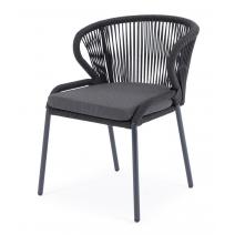  "Милан" стул плетеный из роупа, каркас алюминий темно-серый (RAL7024) муар, роуп темно-серый круглый, ткань темно-серая 027, фото 1 