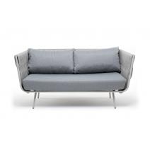  "Монако" диван 2-местный плетеный из роупа, каркас алюминий светло-серый (RAL7035) муар, роуп светло-серый 40 мм, ткань светло-серая, фото 3 