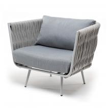  "Монако" кресло плетеное из роупа, каркас алюминий светло-серый (RAL7035) муар, роуп светло-серый 40 мм, ткань светло-серая, фото 1 