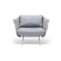  "Монако" кресло плетеное из роупа, каркас алюминий светло-серый (RAL7035) муар, роуп светло-серый 40 мм, ткань светло-серая, фото 3 