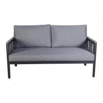  "Сан Ремо" диван 2-местный плетеный из роупа, каркас алюминий темно-серый, роуп серый, ткань серая, фото 1 
