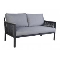  "Сан Ремо" диван 2-местный плетеный из роупа, каркас алюминий темно-серый, роуп серый, ткань серая, фото 2 