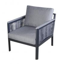  "Сан Ремо" кресло плетеное из роупа садовое, каркас алюминий темно-серый, роуп серый, ткань серая, фото 1 
