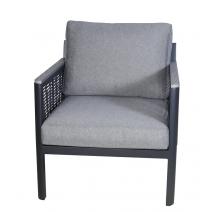  "Сан Ремо" кресло плетеное из роупа садовое, каркас алюминий темно-серый, роуп серый, ткань серая, фото 2 