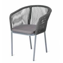  "Марсель" стул плетеный из роупа, каркас алюминий серый (RAL7022) шагрень, роуп коричневый круглый, ткань темно-серая 019, фото 1 