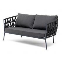 "Диего" диван 2-местный плетеный из роупа, каркас алюминий темно-серый (RAL7024) муар, роуп темно-серый круглый, ткань темно-серая 027, фото 1 