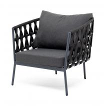  "Диего" кресло плетеное из роупа, каркас алюминий темно-серый (RAL7024) муар, роуп темно-серый круглый, ткань темно-серая 027, фото 1 