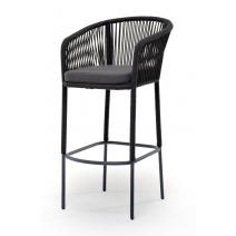  "Марсель" стул барный плетеный из роупа, каркас из стали темно-серый (RAL7024) муар, роуп темно-серый круглый, ткань темно-серая 027, фото 1 
