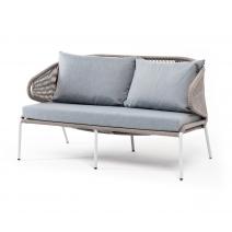  "Милан" диван 2-местный плетеный из роупа, каркас алюминий темно-серый (RAL7024) муар, роуп темно-серый круглый, ткань темно-серая 019, фото 1 