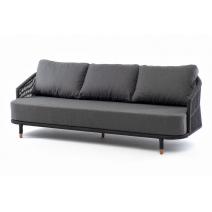  "Верона" диван 3-местный плетеный из роупа, каркас алюминий темно-серый (RAL7024) муар, роуп темно-серый круглый, ткань темно-серая 027, фото 1 