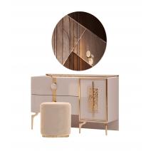  Грация Туалетный стол с зеркалом и пуфом, бежевый-золото/велюр бежевый, фото 1 