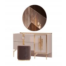  Грация Туалетный стол с зеркалом и пуфом, бежевый-золото/велюр коричневый, фото 1 