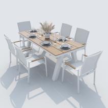  Обеденная группа MIRRA SOLA каркас белый / стол поливуд 180 / текстилен белый, фото 1 