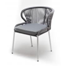  "Милан" стул плетеный из роупа, каркас алюминий белый шагрень, роуп светло-серый круглый, ткань светло-серая, фото 1 