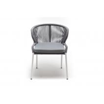  "Милан" стул плетеный из роупа, каркас алюминий белый шагрень, роуп светло-серый круглый, ткань светло-серая, фото 2 