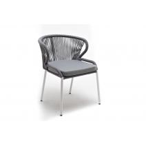  "Милан" стул плетеный из роупа, каркас алюминий белый шагрень, роуп светло-серый круглый, ткань светло-серая, фото 3 