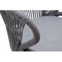  "Милан" стул плетеный из роупа, каркас алюминий белый шагрень, роуп светло-серый круглый, ткань светло-серая, фото 4 