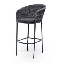  "Бордо" стул барный плетеный из роупа (колос), каркас из стали серый (RAL7022) муар, роуп серый 15мм, ткань темно-серая 027, фото 1 