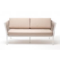  "Касабланка" диван 2-местный плетеный из роупа, каркас алюминий светло-серый (RAL7035) муар, роуп серо-коричневый 23мм, ткань бежевая 052, фото 2 