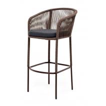  "Марсель" стул барный плетеный из роупа, каркас из стали коричневый (RAL8016) муар, роуп коричневый круглый, ткань темно-серая 027, фото 1 