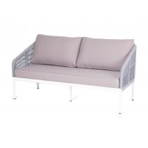  "Канны" диван 2-местный плетеный из роупа, каркас алюминий белый шагрень, роуп светло-серый круглый, ткань серая, фото 1 