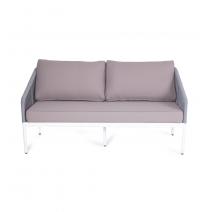  "Канны" диван 2-местный плетеный из роупа, каркас алюминий белый шагрень, роуп светло-серый круглый, ткань серая, фото 2 