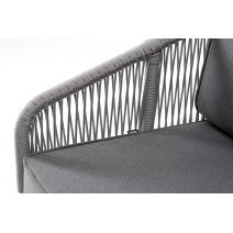  "Канны" диван 2-местный плетеный из роупа, каркас алюминий белый шагрень, роуп светло-серый круглый, ткань серая, фото 5 