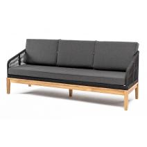  "Канны" диван 3-местный плетеный из роупа, основание дуб, роуп темно-серый круглый, ткань темно-серая 027, фото 1 