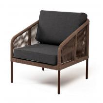  "Канны" кресло плетеное из роупа, каркас алюминий коричневый (RAL8016) муар, роуп коричневый круглый, ткань темно-серая 027, фото 1 