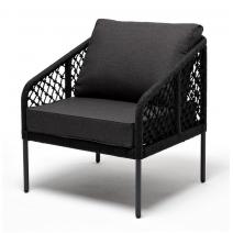  "Канны" кресло плетеное из роупа (узелки), каркас алюминий темно-серый (RAL7024) муар, роуп темно-серый круглый, ткань темно-серая 027, фото 1 