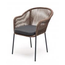  "Лион" стул плетеный из роупа, каркас из стали серый (RAL7022) муар, роуп коричневый круглый, ткань темно-серая 027, фото 1 