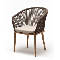  "Марсель" стул плетеный из роупа, основание дуб, роуп коричневый круглый, ткань бежевая 052, фото 1 