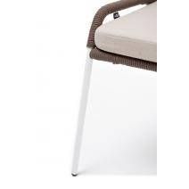  "Милан" стул плетеный из роупа, каркас алюминий белый муар, роуп коричневый круглый, ткань бежевая 052, фото 8 