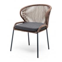  "Милан" стул плетеный из роупа, каркас алюминий серый (RAL7022) муар, роуп коричневый круглый, ткань темно-серая 027, фото 1 