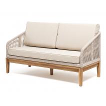  "Канны" диван 2-местный плетеный из роупа, основание дуб, роуп бежевый круглый, ткань бежевая 052, фото 1 